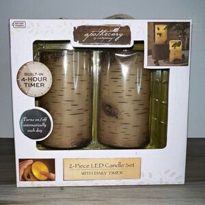 Apothecary & Company 2 Piece LED Candle Set With 4 Hour Daily Timer Log Look